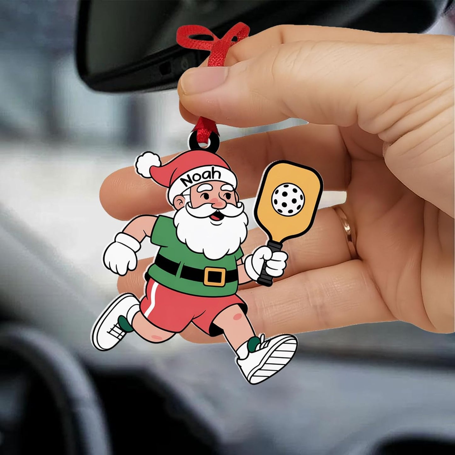 Custom Name Santa Pickleball Ornament – Pickleball Christmas Ornament