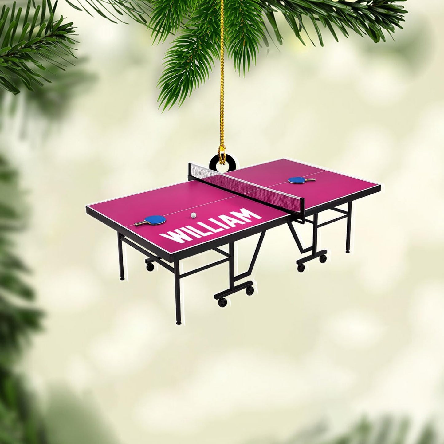 Personalized Ping Pong Christmas Ornament – Custom Name Acrylic 2D Flat Table Tennis Ornament, Holiday Decoration, Gift for Table Tennis Players TT2