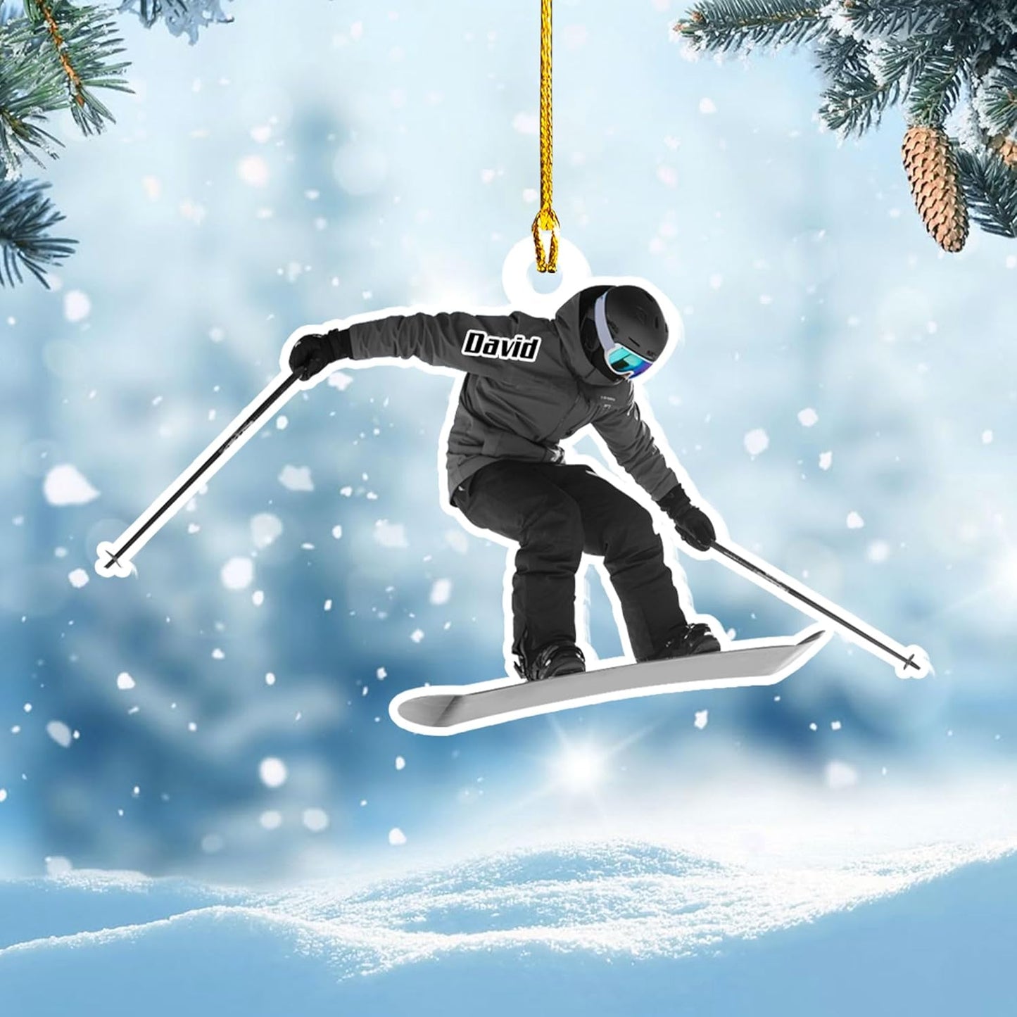 Personalized Snow Skiing Ornament, Custom Colored Skiing Mask Shape Ornament NO3