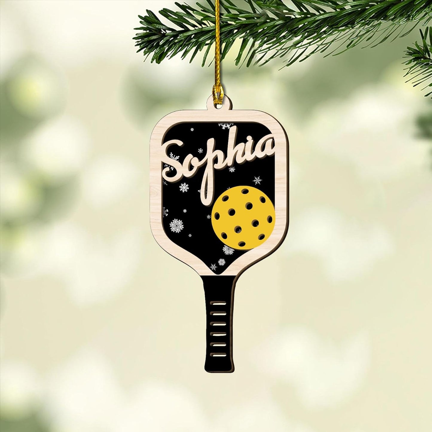 Custom Name Pickleball Ornament – Paddle and Ball Christmas Ornament Style 1