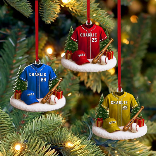 Personalized Baseball Christmas Ornament – Custom Name Acrylic Ornament, Sports Holiday Decoration, Baseball Player Gift TH17