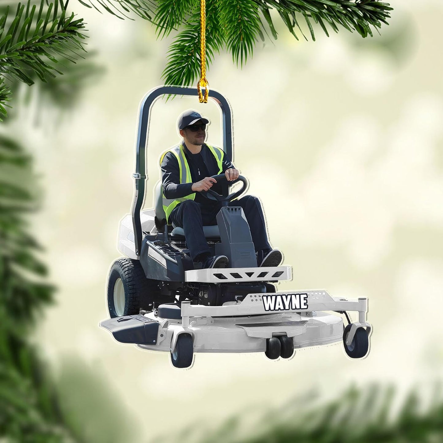 Custom Photo Lawn Mower Christmas Ornament | Personalized Gardening Holiday Keepsake Gift for Gardeners & Lawn Care Workers TG67