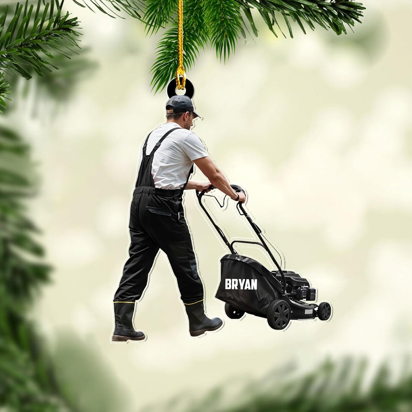 Personalized Lawn Mower Christmas Ornament | Custom Name Gardening Holiday Keepsake Gift for Gardeners & Lawn Care Workers TG60