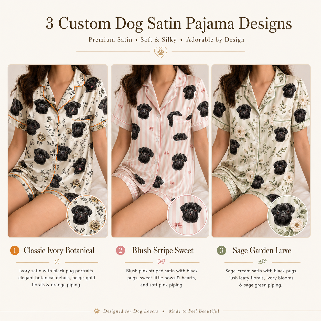 Personalized Puppy Photo Satin Sleepwear Set Cute Custom Pajamas for Dog Mom THUC99
