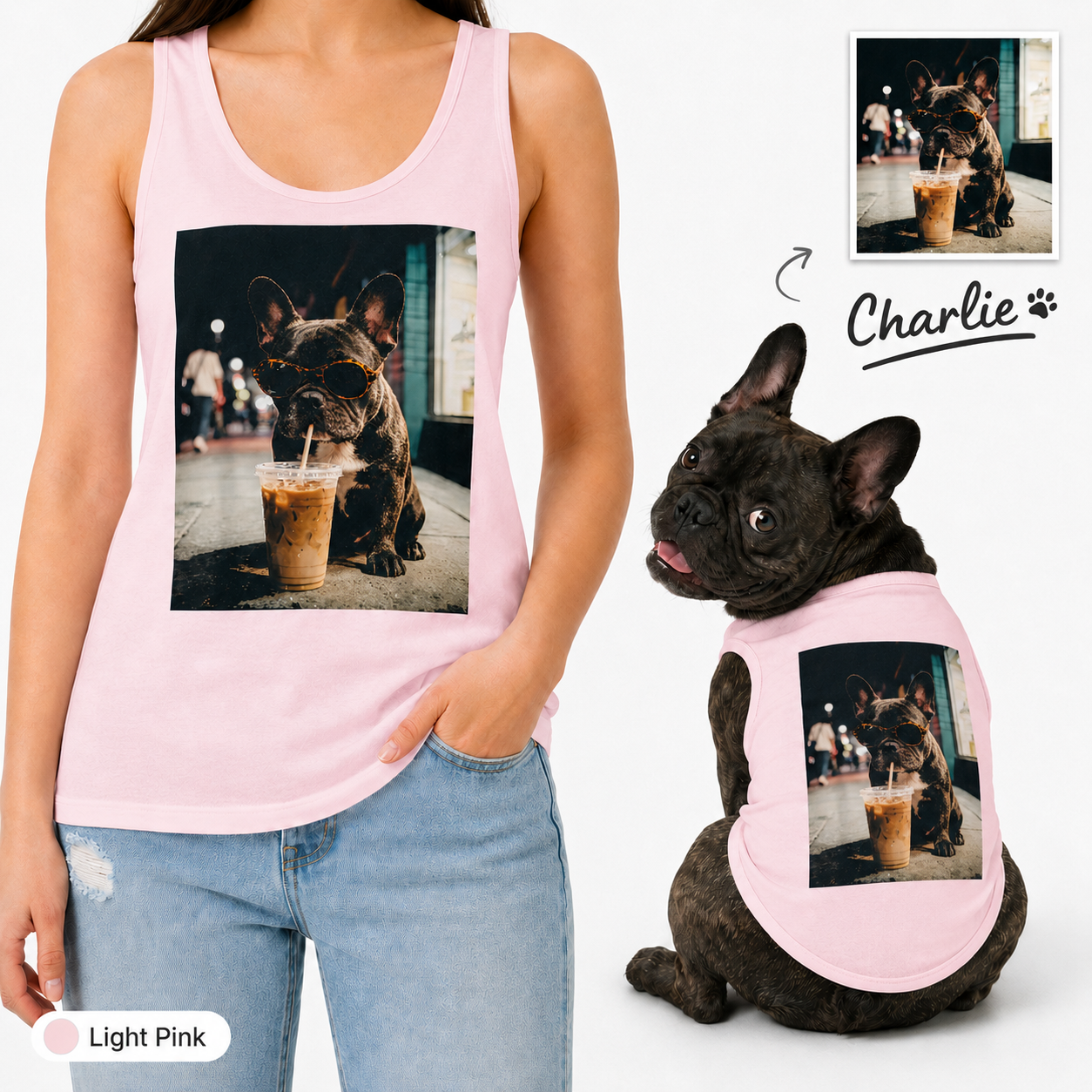 Custom Photo Dog Tank Top Matching Pet Set, Personalized Women’s Tank Top and Pet Tank Top Outfit THUC99