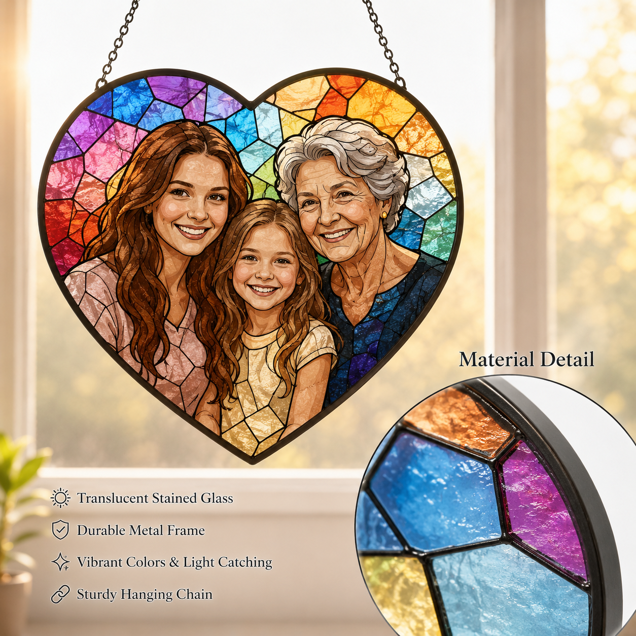 Personalized Mom Photo Glass Suncatcher, Custom Mother Child Window Hanging Gift THUC99