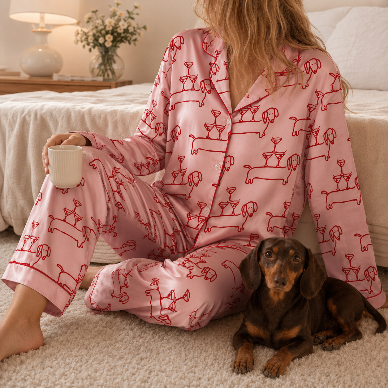 Custom Pet Portrait Satin Pajamas Set Personalized Dog Face Sleepwear Gift THUC99