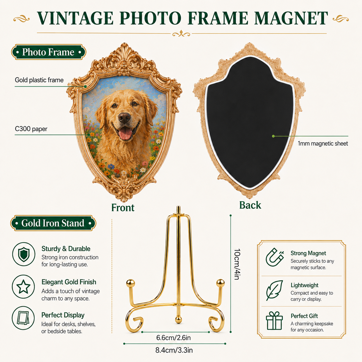 Custom Dog Vintage Frame Magnet, Custom Dog Photo Fridge Magnet, Gift For Dog Mom Dad THUC99