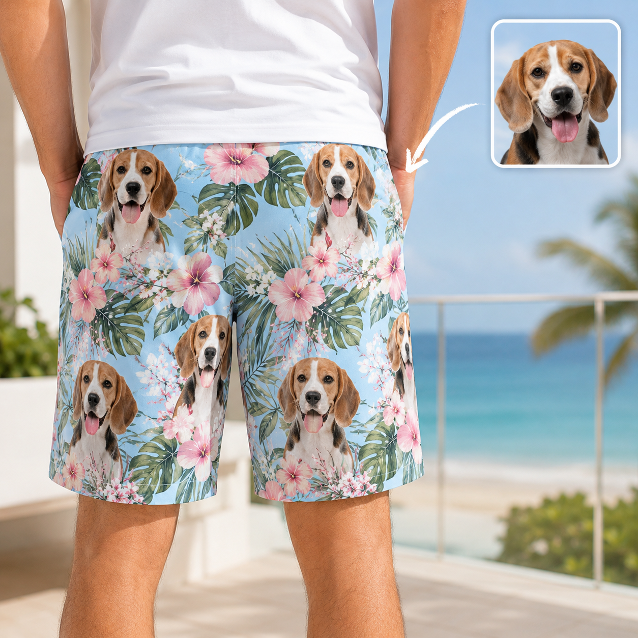 Personalized Dog Photo Summer Shorts Custom Pet Lover Beach Swimwear THUC99