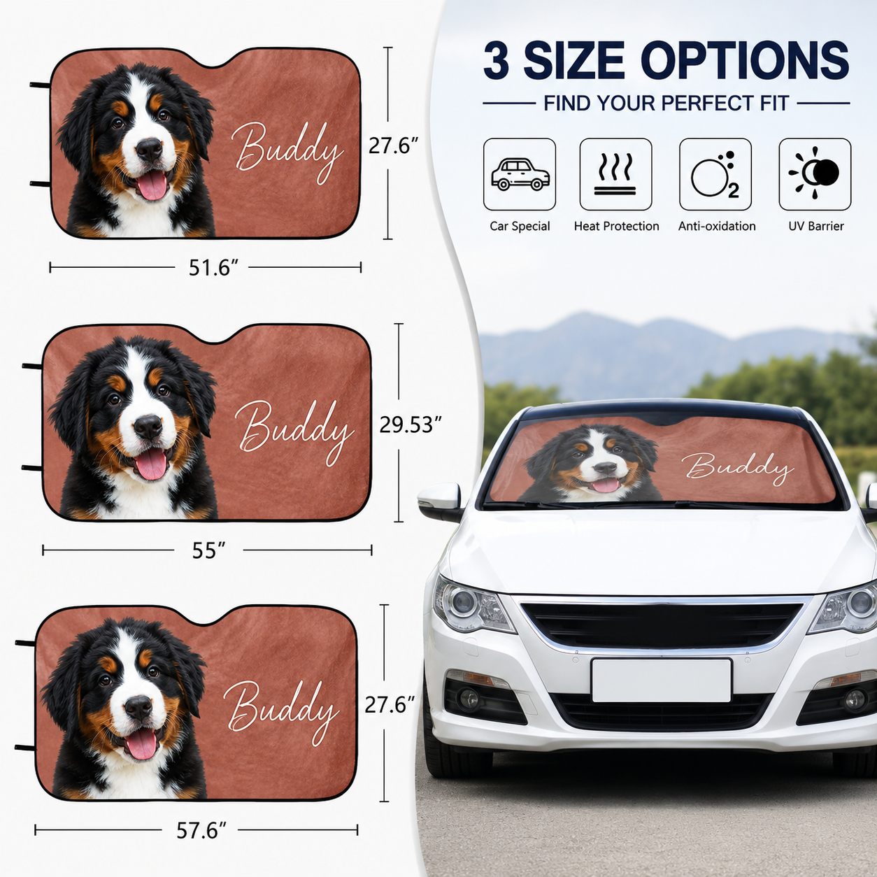 Custom Dog Photo Car Sunshade, Personalized Pet Windshield Shade, Car Accessory THUC99