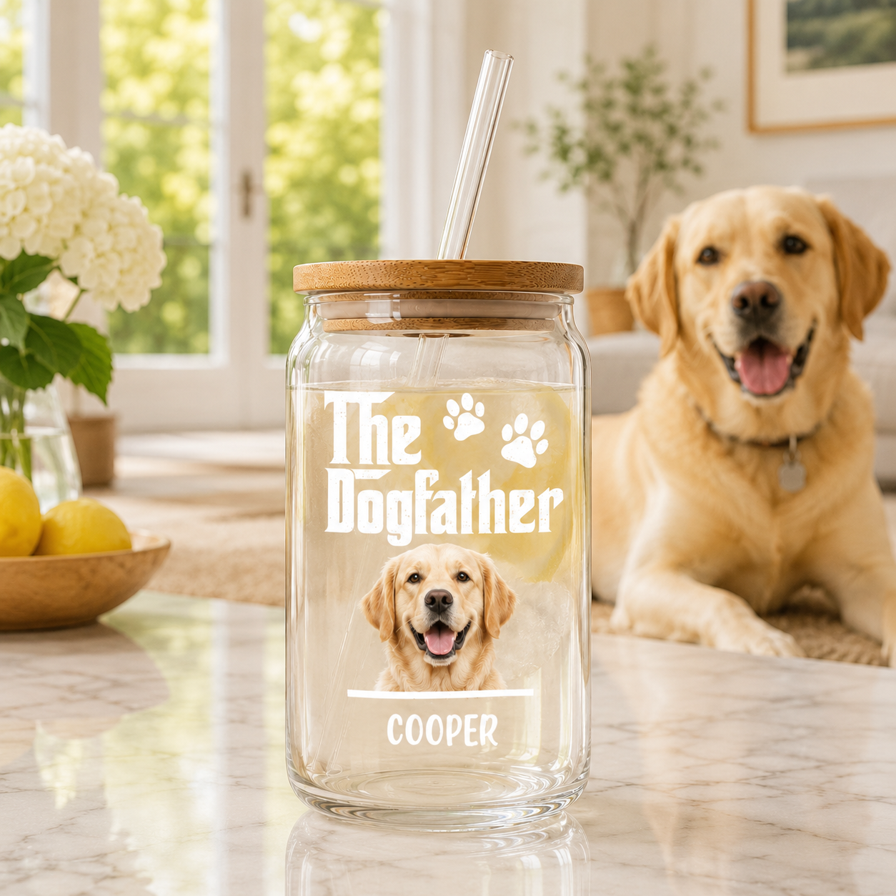 Custom Dog Mom Glass Tumbler – Personalized 16oz Cup with Lid & Straw THUC99