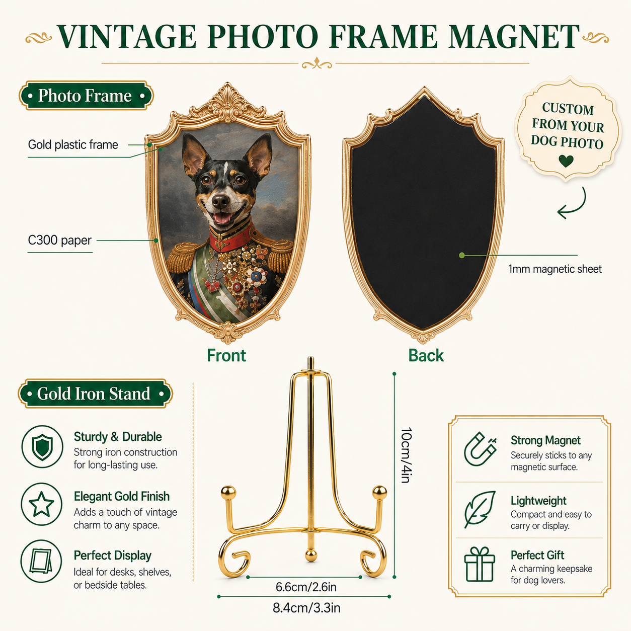 Custom Dog Photo Magnet, Vintage Frame Refrigerator Decor, Personalized Dog Lover Gift THUC99