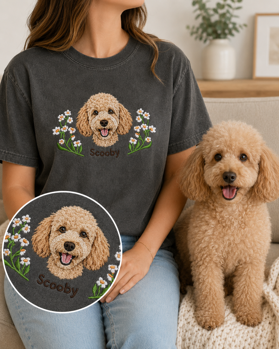 Custom Dog Embroidered Unisex Shirt, Personalized Pet Photo Tee, Dog Mom Dad Gift THUC99