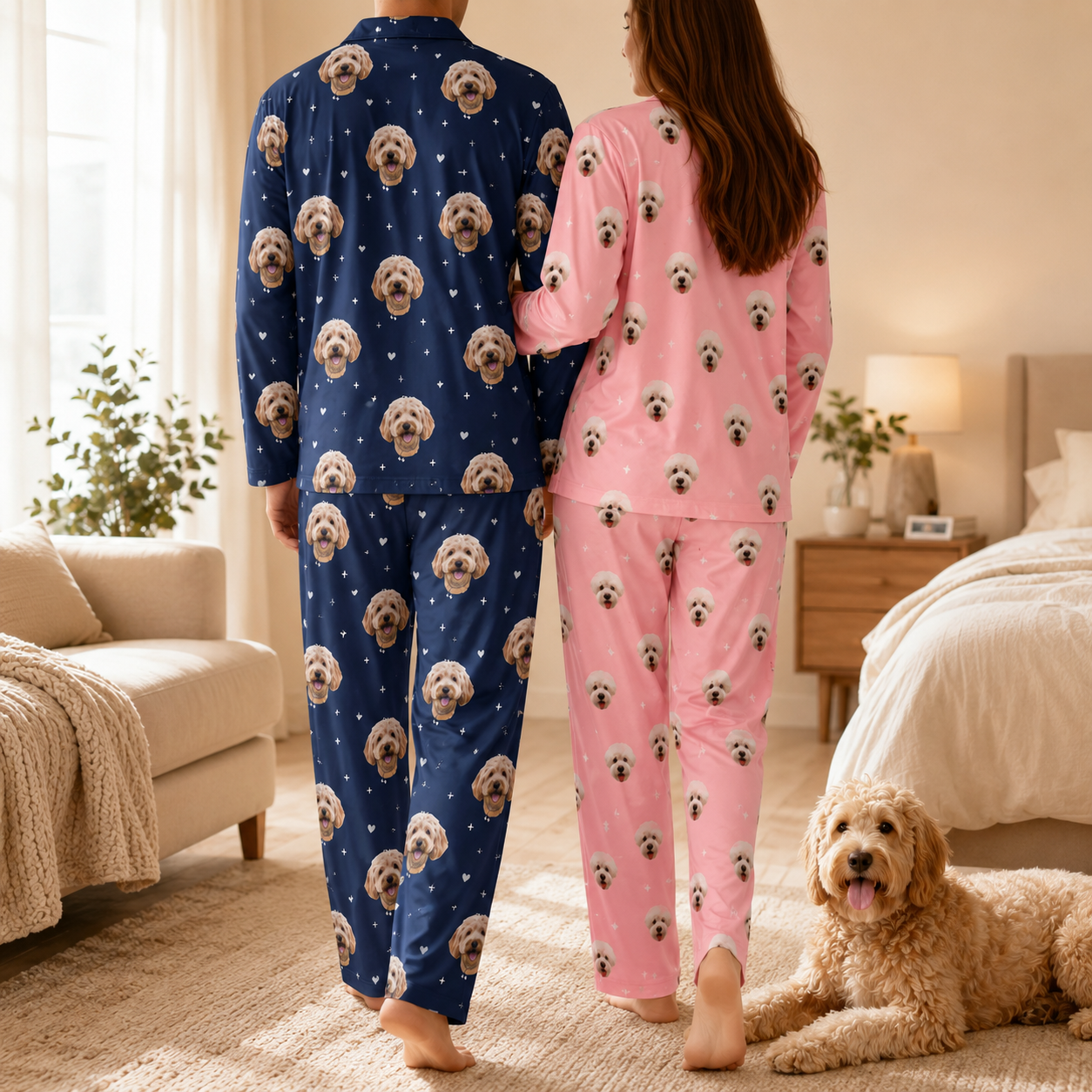 Personalized Dog Face Pajamas Set for Dog Mom and Dog Dad, Custom Pet Photo Sleepwear THUC99