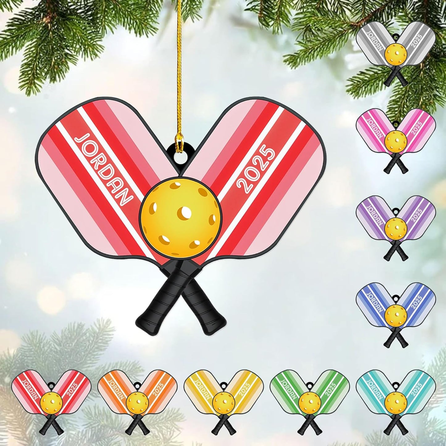 Personalized Pickleball Ornament – Custom Name & Year Paddle and Ball Christmas Ornament 6