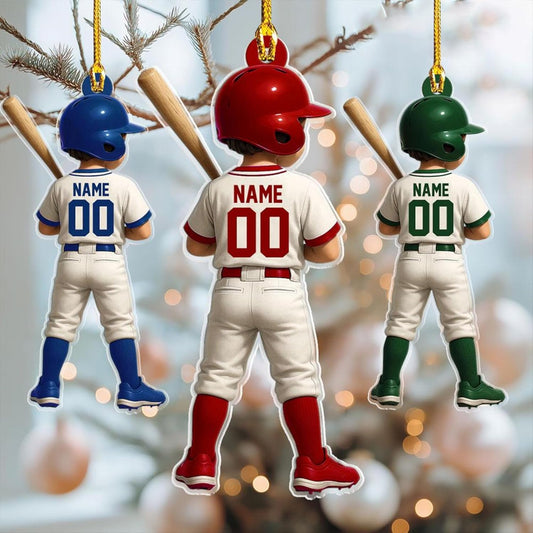 Personalized Baseball Christmas Ornament – Custom Name Acrylic Ornament, Sports Holiday Decoration, Baseball Player Gift TH27
