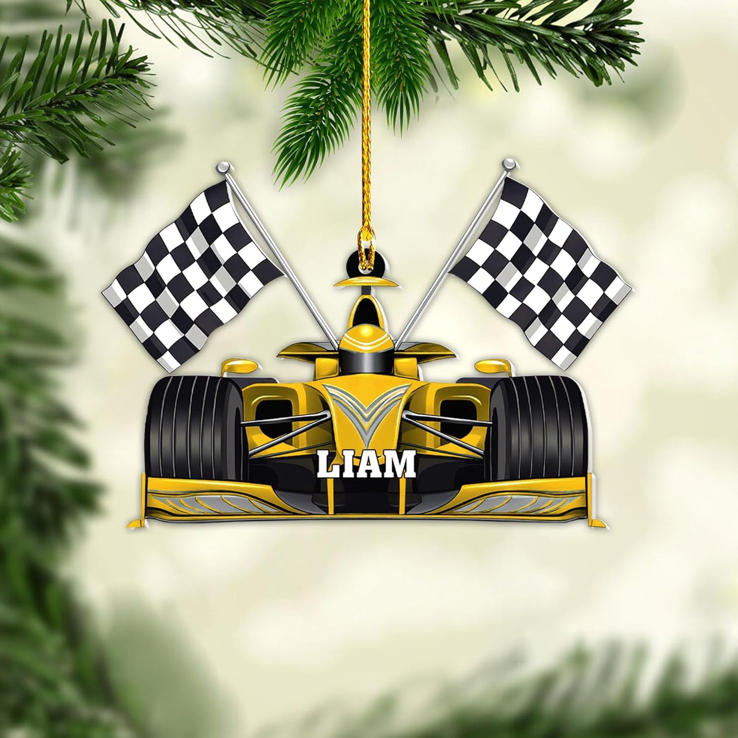 Personalized Racing Car Christmas Ornament – Custom Name Acrylic Race Car Ornament, Driver Gift, Motorsport Holiday Decoration, Car Lover Keepsake TR4