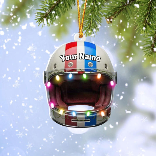 Personalized Helmet Drag Racing Christmas Ornament - Custom Acrylic Hot Rod Engine Gift, Racecar Holiday Tree Keepsake TDR11