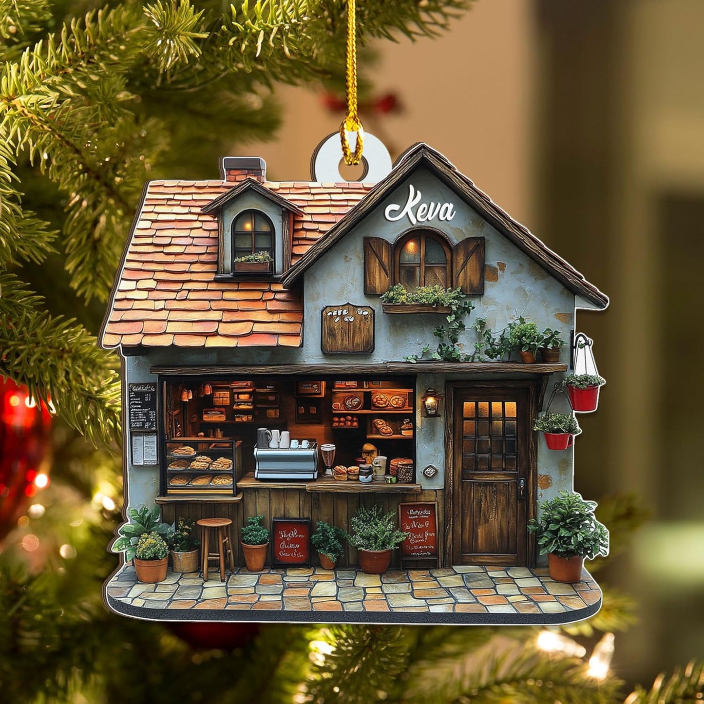 Personalized Coffee House Ornament – Unique Holiday Keepsake for Coffee Lover TC16