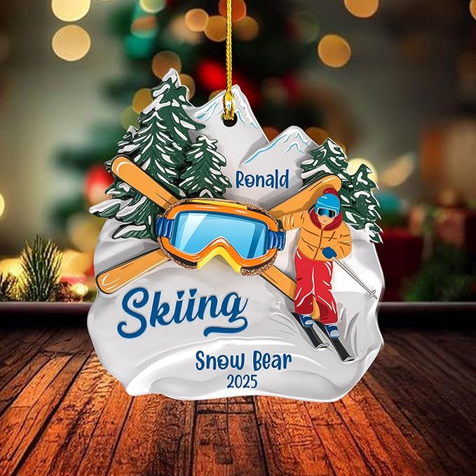 Personalized Snow Skiing Ornament, Custom Colored Skiing Mask Shape Ornament N12