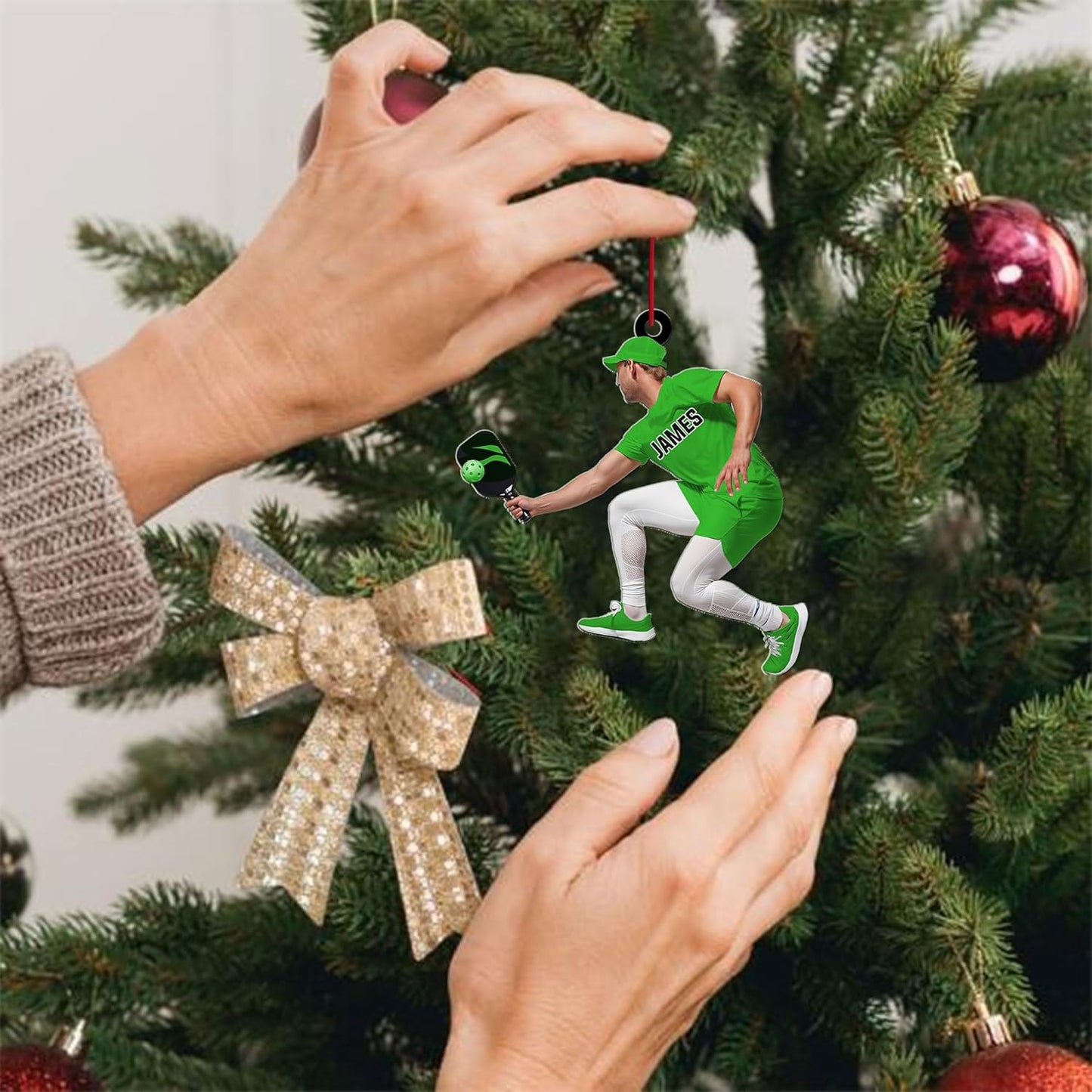 Custom Face & Name Pickleball Player Ornament – Pickleball Christmas Ornament Style 3