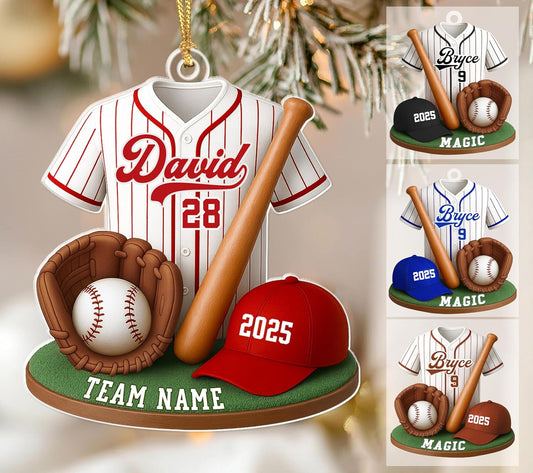 Personalized Baseball Christmas Ornament – Custom Name Acrylic Ornament, Sports Holiday Decoration, Baseball Player Gift TH21