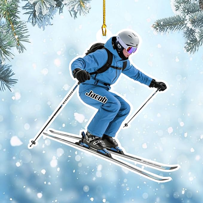 Personalized Snow Skiing Ornament, Custom Colored Skiing Mask Shape Ornament NO4