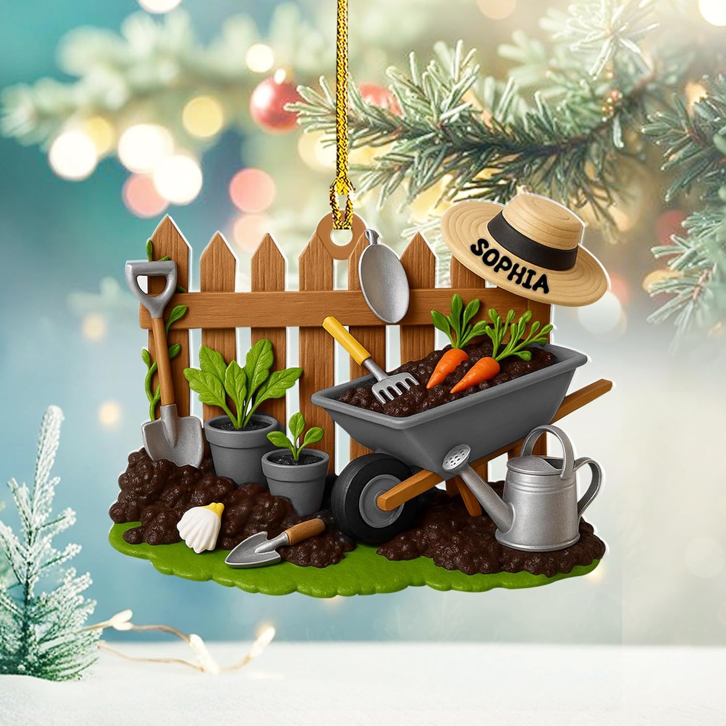 Personalized Gardening Acrylic Ornament – Custom Name Garden Tools Christmas Tree Decoration for Gardeners & Plant Lovers TG5