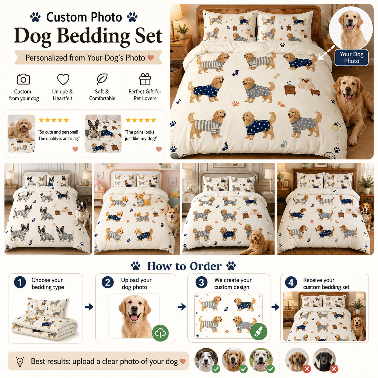 Personalized Dog Photo Bed Sheet Set, Custom Pet Lover Bedroom Gift THUC99