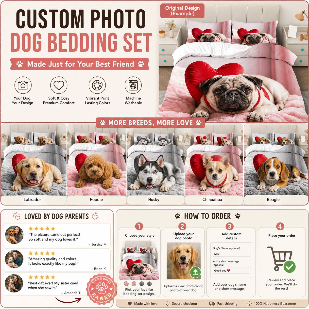 Personalized Dog Duvet Cover, Custom Pet Photo Bedding Set With Pillowcases THUC99