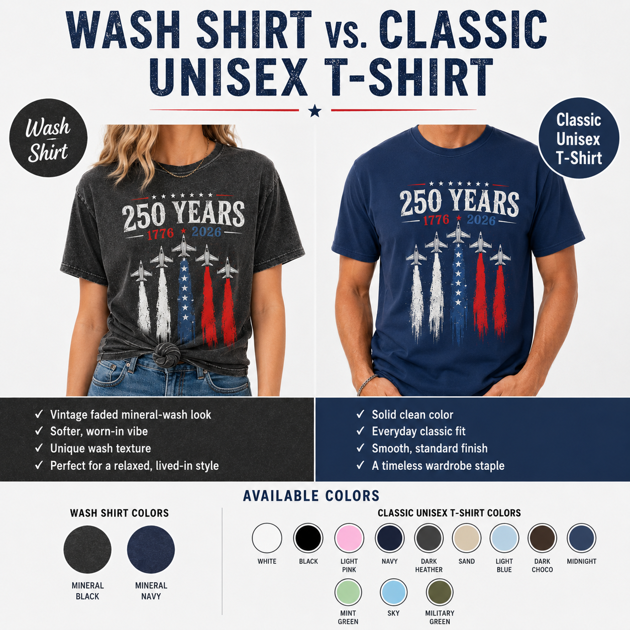 America 250 Years Freedom T-Shirt Unisex Patriotic Wash Shirt THUC99