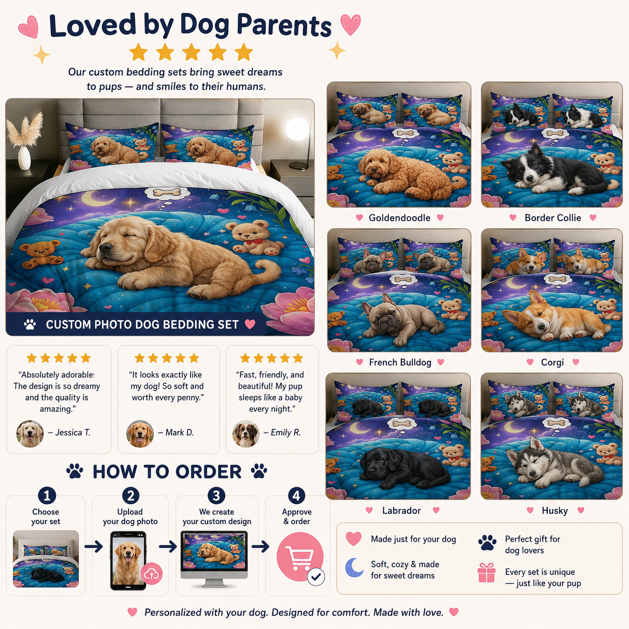 Custom Dog Lover Bedding Set, Personalized Pet Face Bedroom Decor THUC99