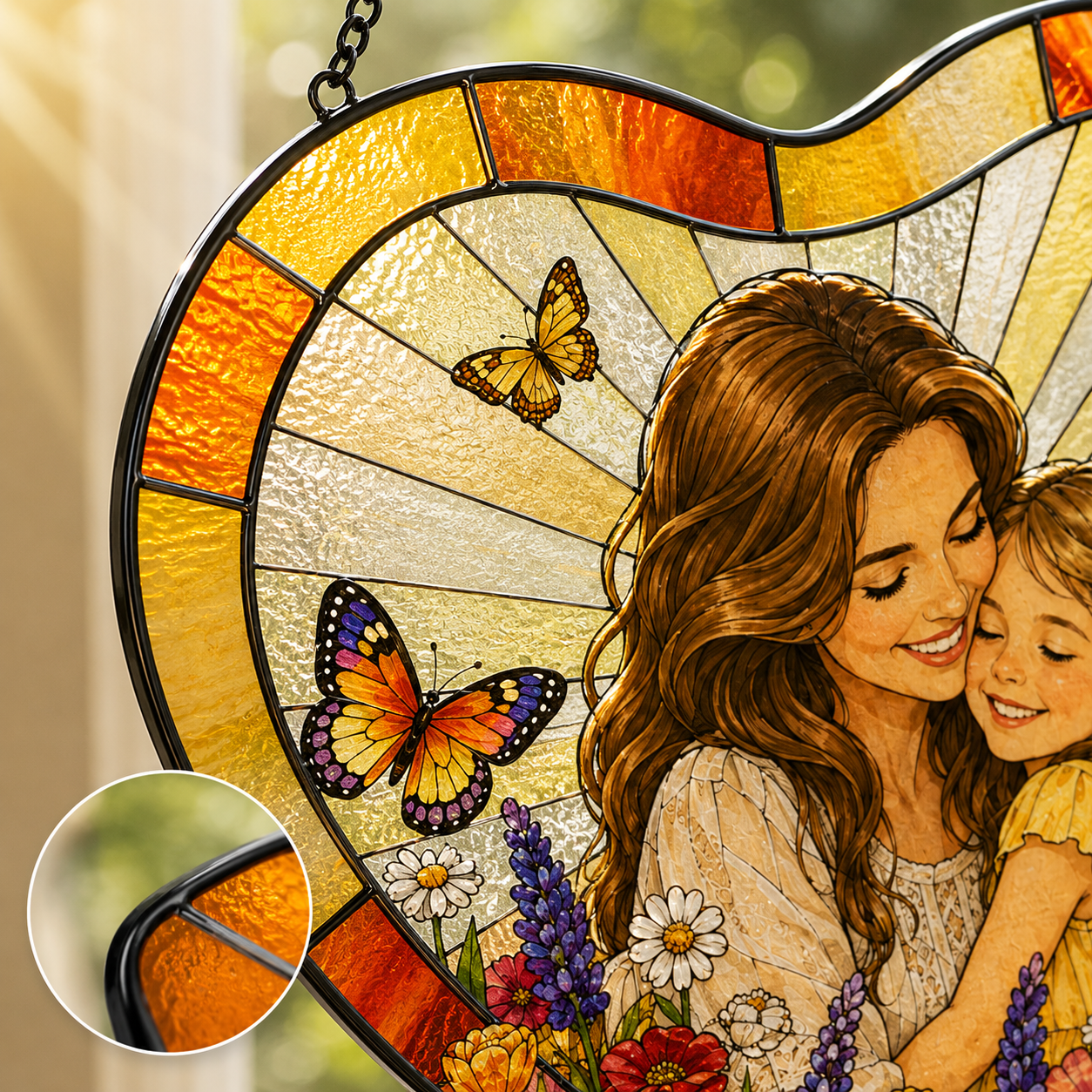 Personalized Grandma Photo Window Hanging Suncatcher, Custom Family Portrait Stained Glass Gift THUC99