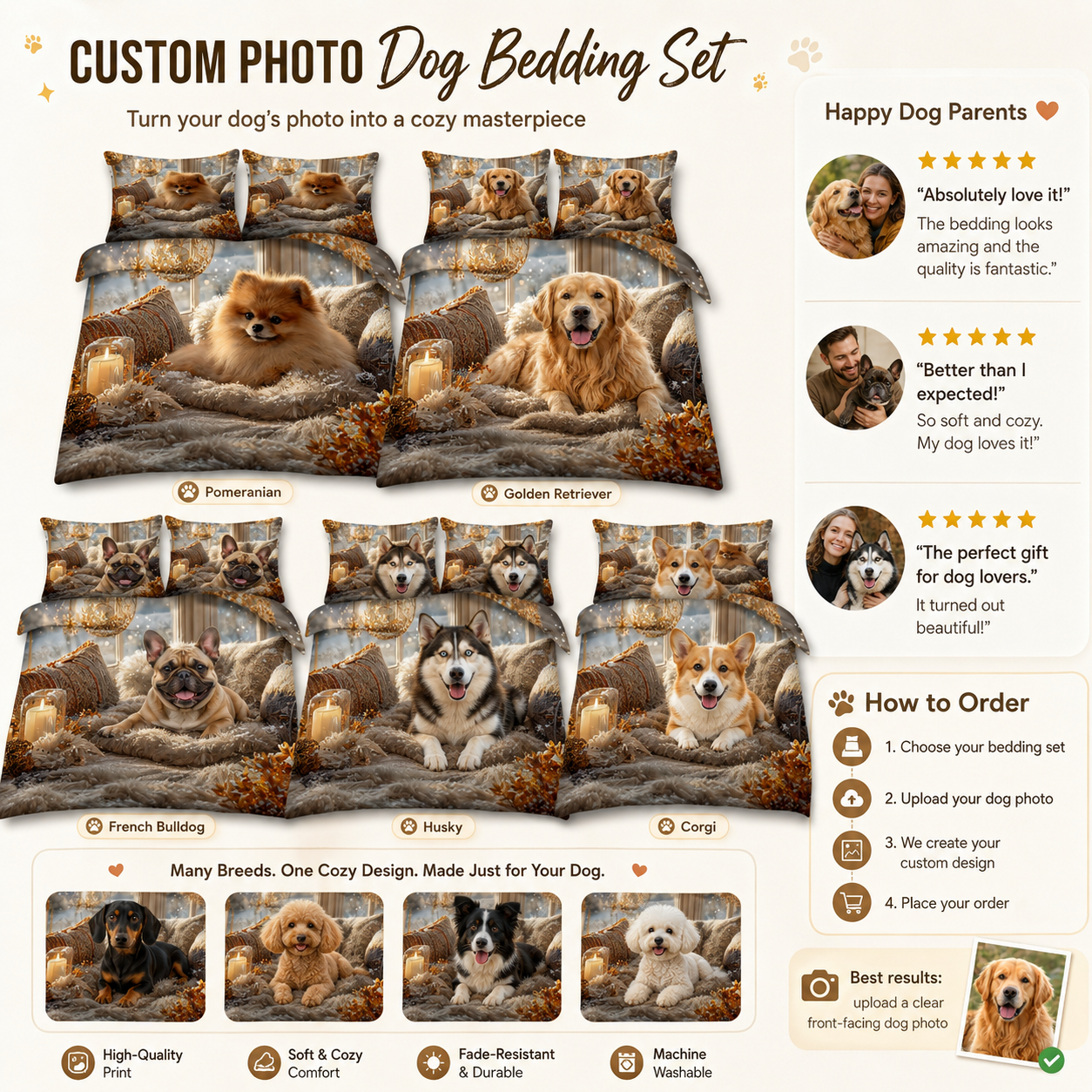 Custom Photo Dog Duvet Cover Set, Personalized Pet Bedding Gift THUC99