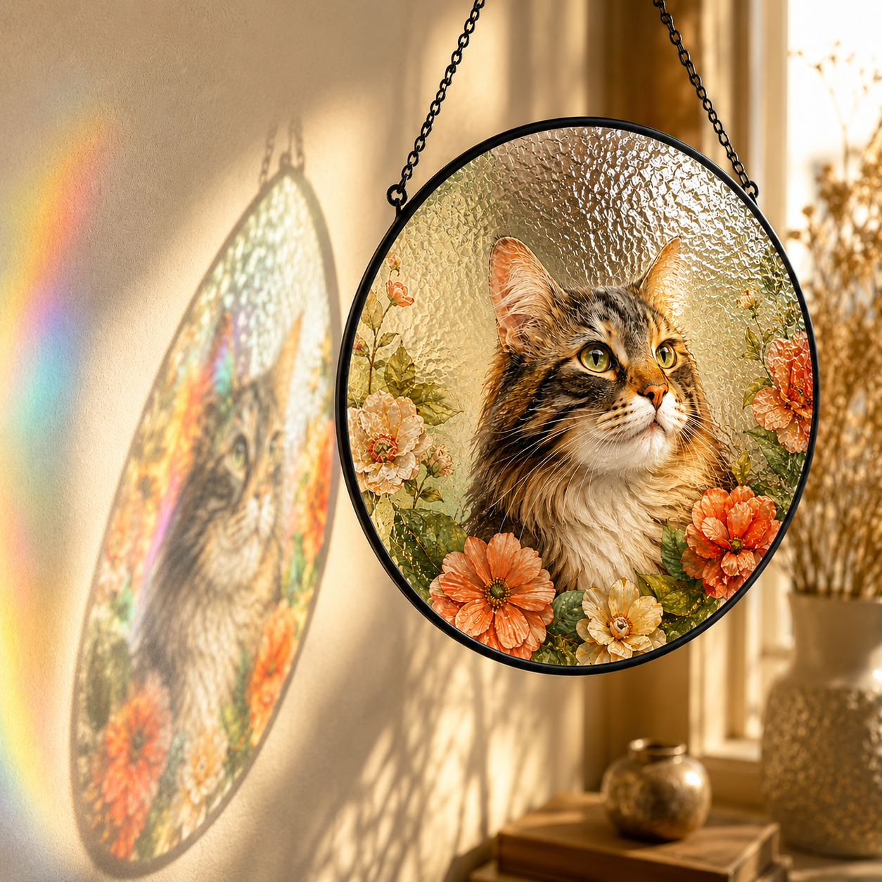 Custom Photo Cat Lover Glass Suncatcher Gift – Personalized Pet Cat Memorial Window Hanging | Custom Cat Lover Gift THUC99