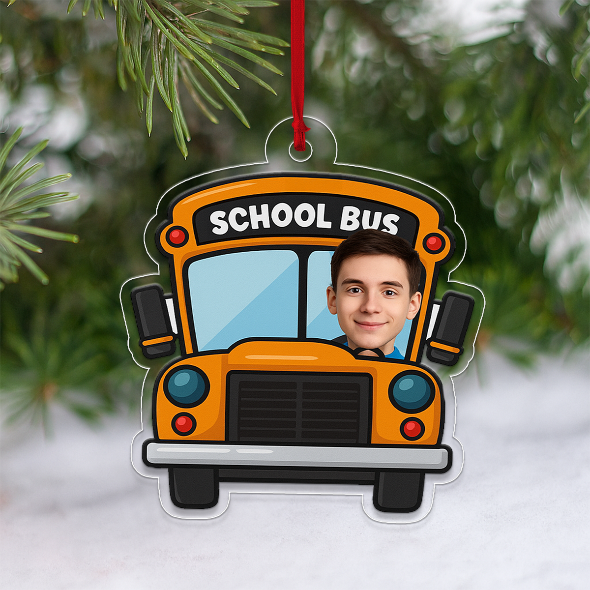 Custom Photo Drive School Bus Ornament, Personalized Bus Driver Christmas Ornament, Yellow Bus Ornament, Holiday Keepsake