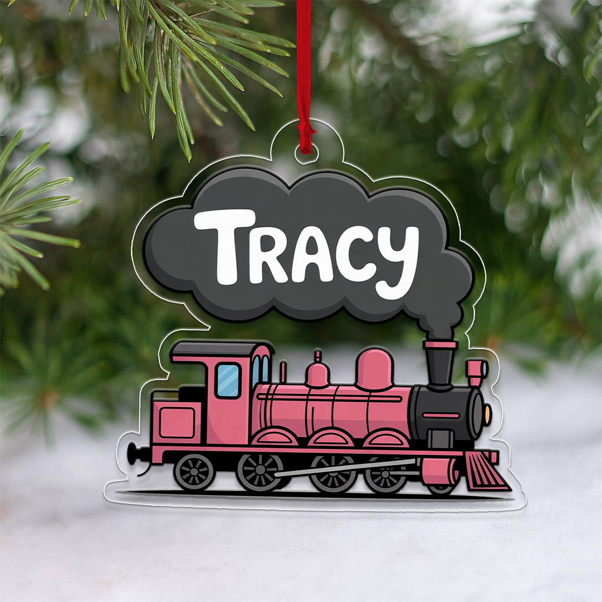 Custom Pink Train Ornament, Personalized Baby First Christmas Ornament, Cute Kids Ornament, Train Lover Gift, Holiday Keepsake Decoration