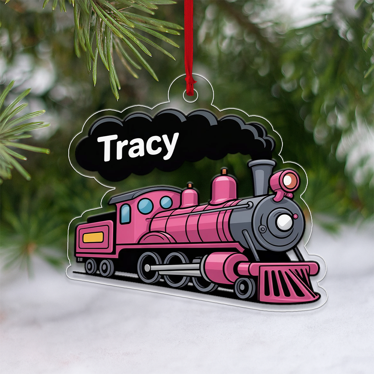 Personalized Pink Train Ornament, Kids Gift, Cute Train Lover Ornament, Holiday Decoration Keepsake, Baby Christmas Ornament