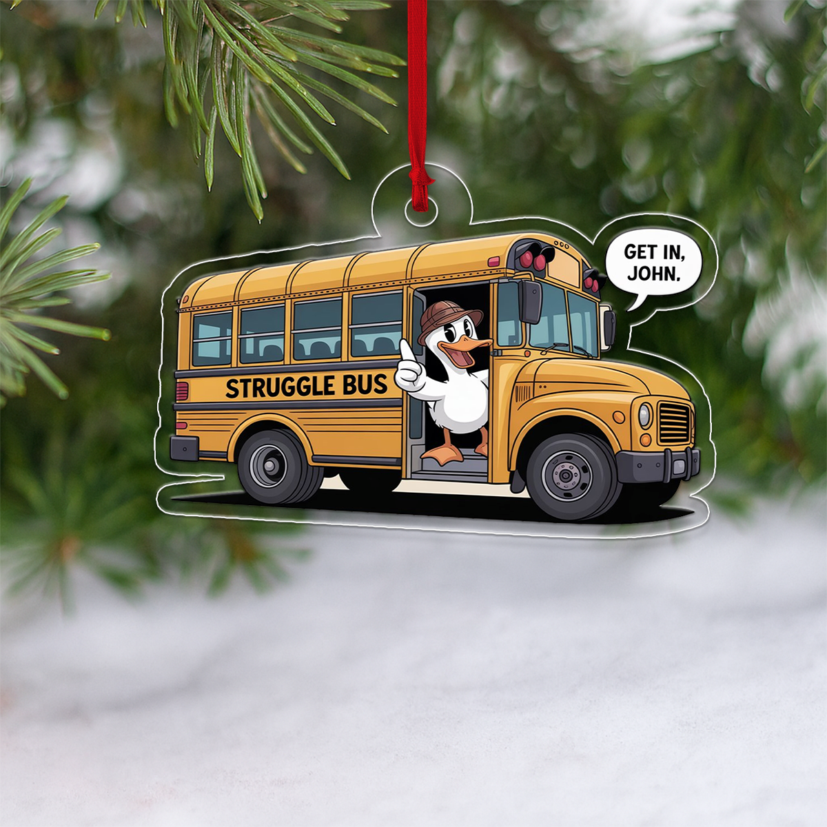 Personalized Get in Struggle Bus Ornament, Funny School Bus Christmas Ornament, Custom Gag Gift, Holiday Humor Decoration