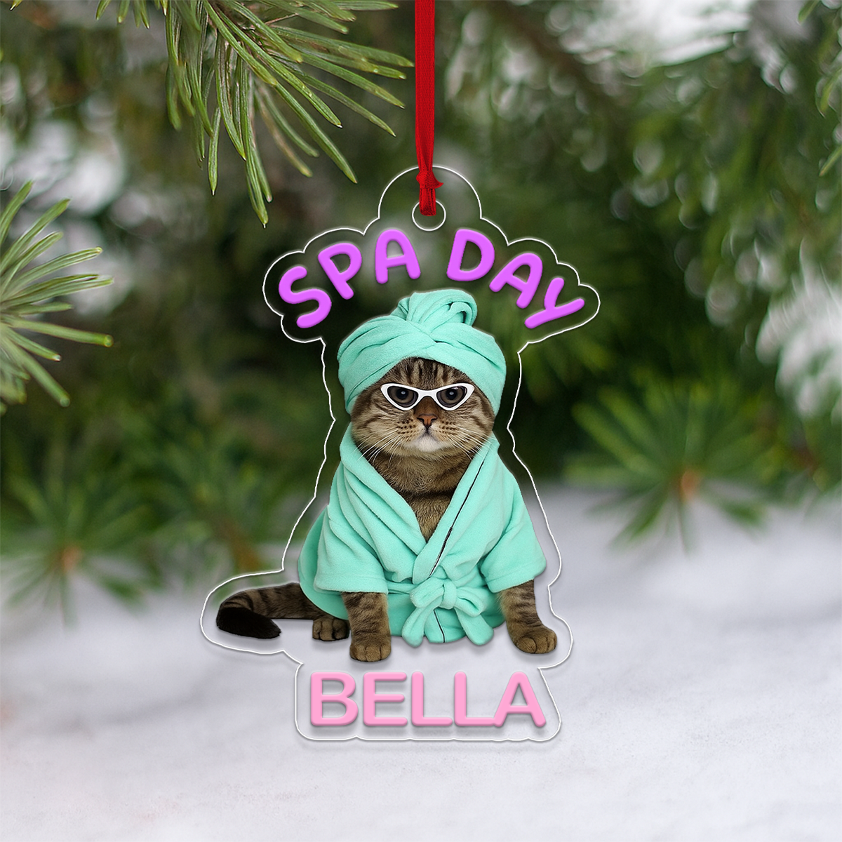 Custom Photo Pet Spa Day Ornament, Personalized Dog Cat Christmas Ornament, Funny Ornament, Pet Lover Gift, Holiday Decoration Keepsake