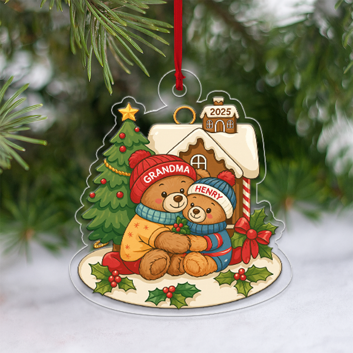 Grandma Bear Hugging Grandkids Personalized Acrylic Ornament
