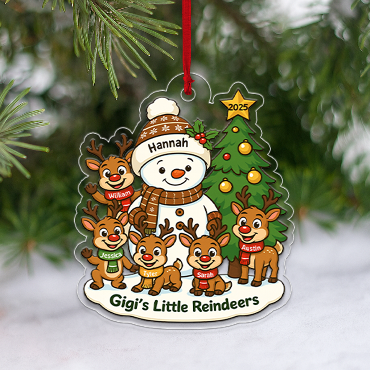 Grandma's Little Reindeers - Personalized Acrylic Flat Ornament