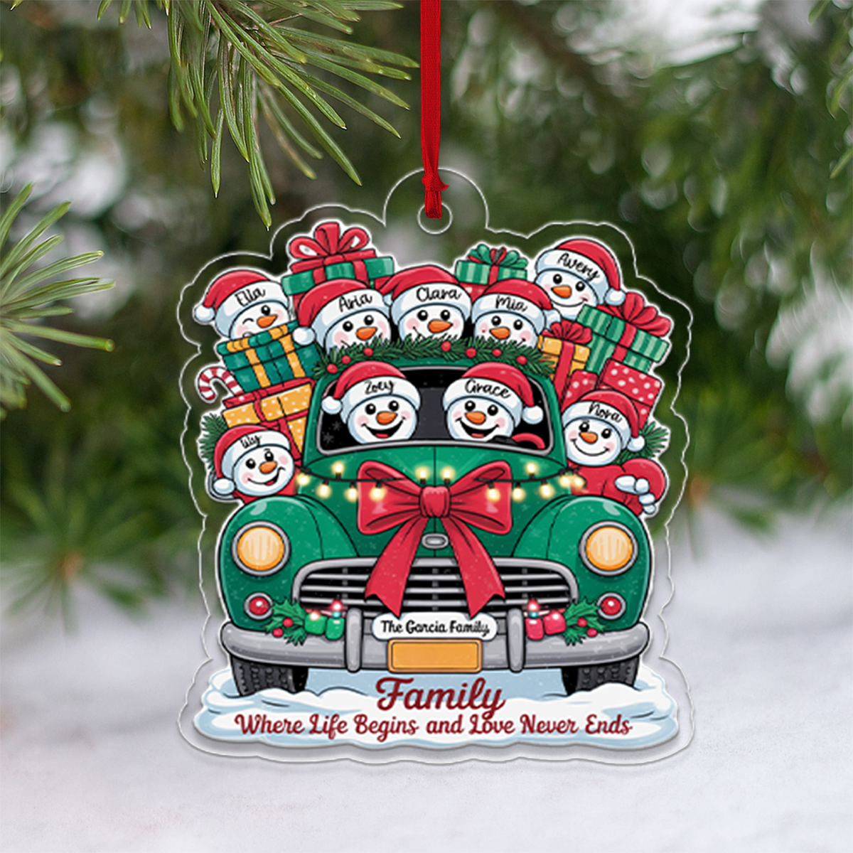 Family Where Life Begins - Personalized Custom Wood Ornament - Gift For Families