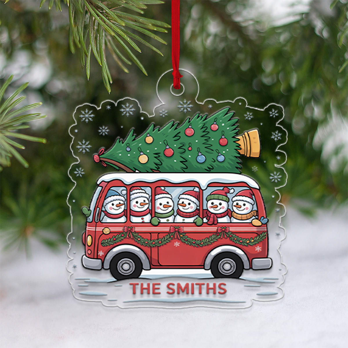 Christmas Tree And Snowmen - Personalized Ornament2