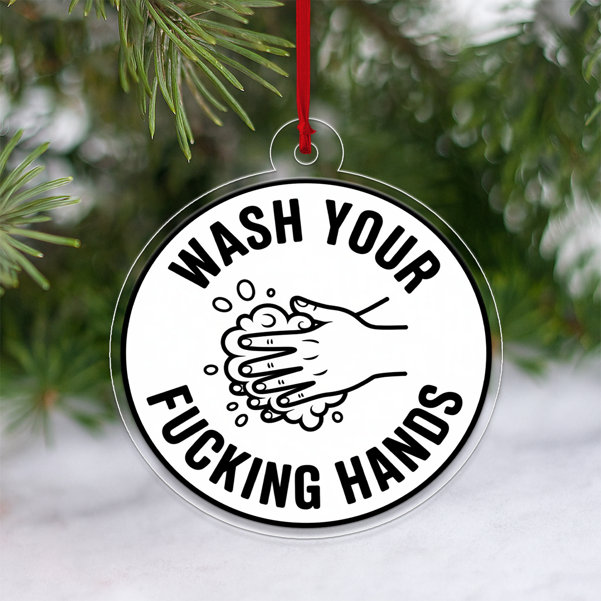 Wash Your Funny Hands Ornament, Bathroom Humor Christmas Ornament, Gag Gift, Naughty Adult Ornament, Holiday Joke Decoration