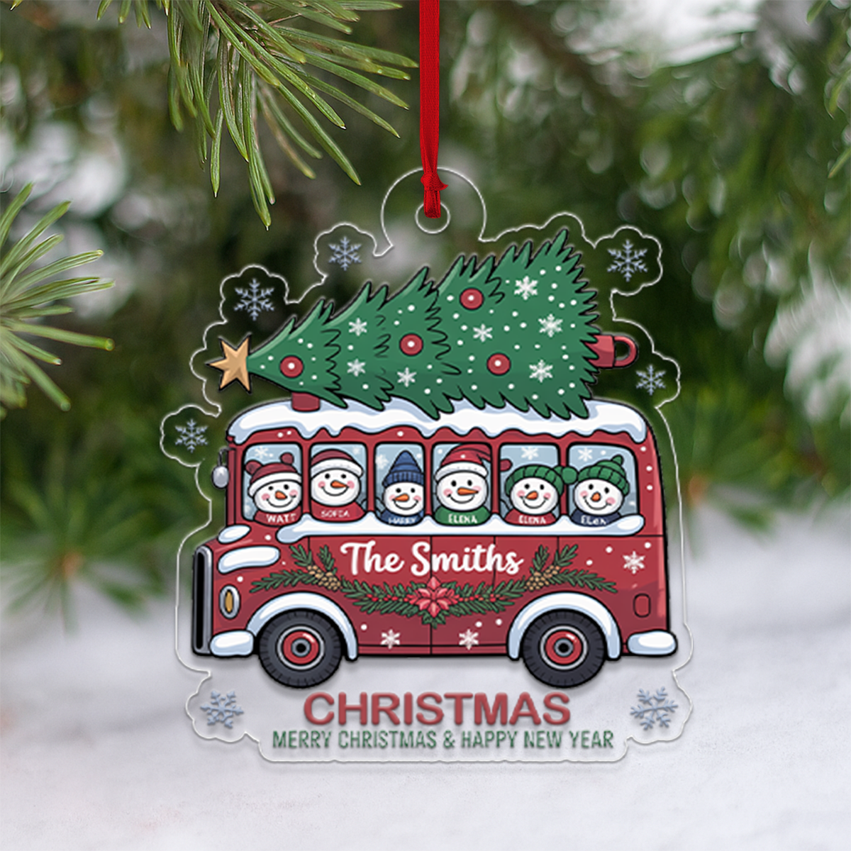 Christmas Tree And Snowmen - Personalized Ornament