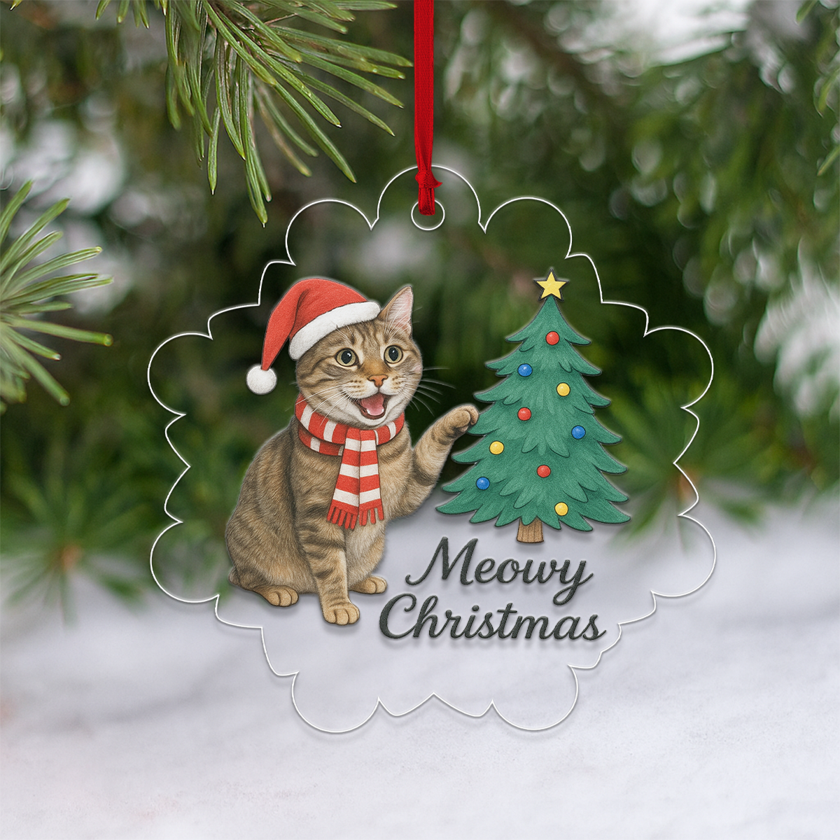 Custom Photo Pet Meowy Christmas Ornament