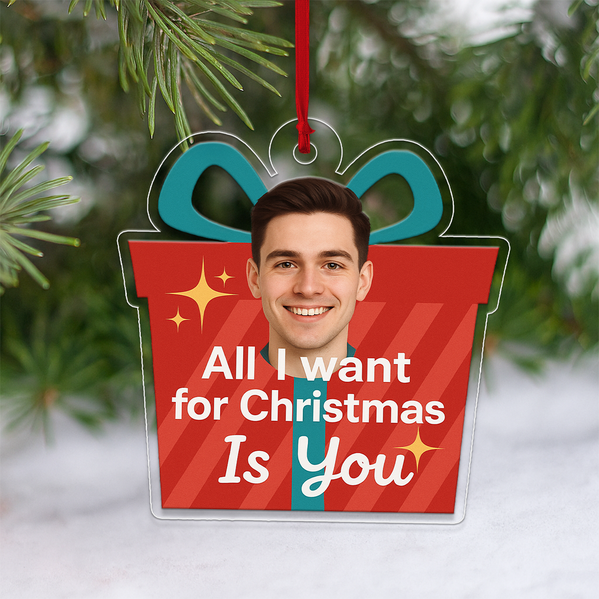 Custom Photo All I Want For Christmas Is You Gift Box Ornament, Funny Ornament, Holiday Keepsake Gift, Unique Christmas Decoration