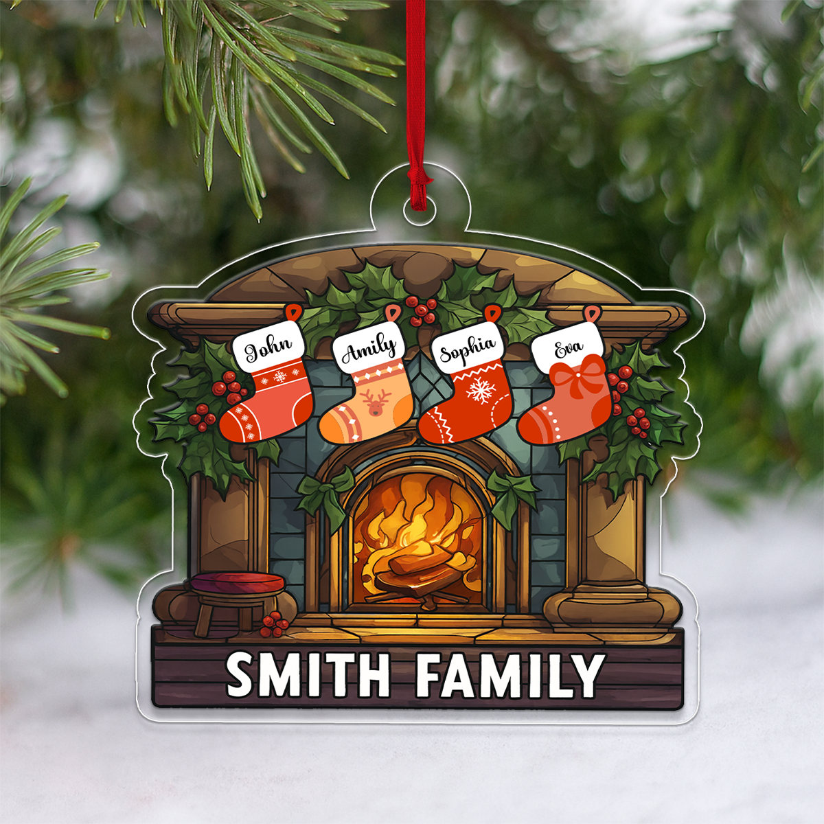 Custom Name Family Christmas Fireplace