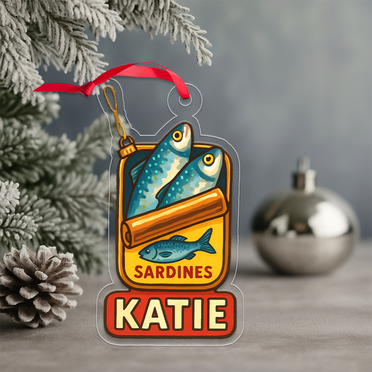 Personalized Tin of Sardines Ornament, Custom Funny Christmas Ornament, Food Lover Gift, Unique Keepsake